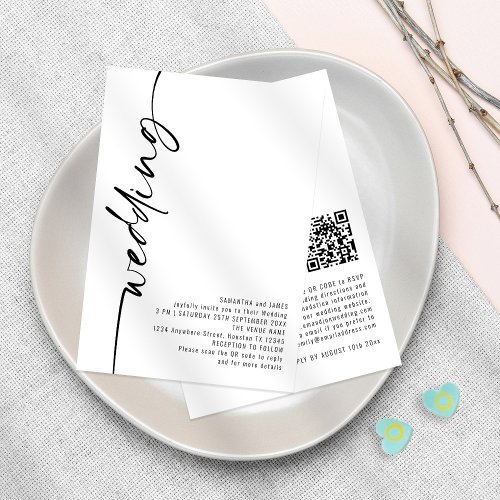 Elegant Calligraphy QR Code Any Color Wedding  Invitation