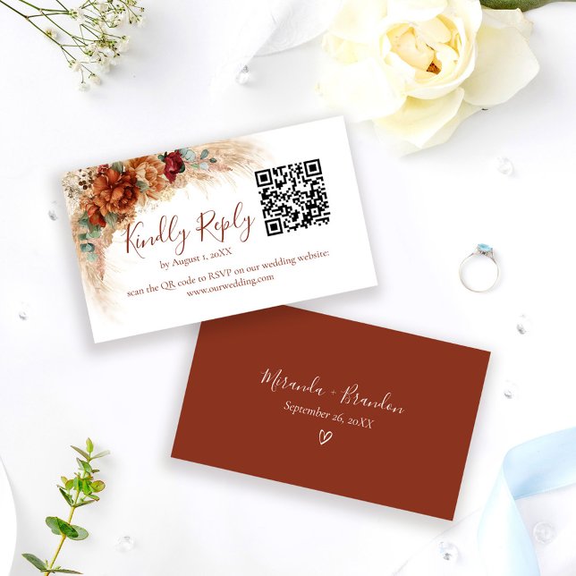 Elegant Calligraphy QR Code Boho Wedding RSVP Card (Creator Uploaded)