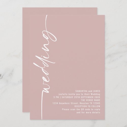 Elegant Calligraphy QR Code Dusty Rose Wedding  Invitation