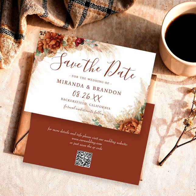 Elegant Calligraphy QR Code Floral Boho Wedding Save The Date (Creator Uploaded)