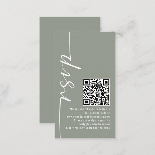 Elegant Calligraphy QR Code Sage Wedding RSVP  Enclosure Card