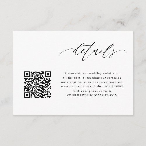 Elegant Calligraphy QR Code Wedding Details Cards