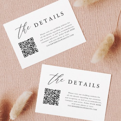 Elegant Calligraphy QR Code Wedding Details Enclosure Card