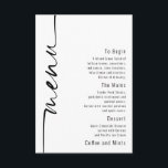 Elegant Calligraphy QR Code Wedding Menu Card<br><div class="desc">Elegant Calligraphy QR Code Wedding Menu Card. A smaller size 5 x 3.5". Stylish set script is rotated to the left hand side, with all the details stylishly to the right with lots of white space for a contemporary feel. Easily personalise with your details. And change the color of text...</div>