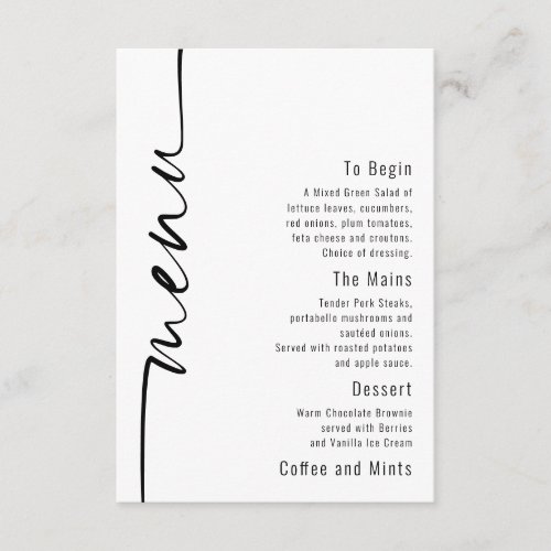 Elegant Calligraphy QR Code Wedding Menu Card