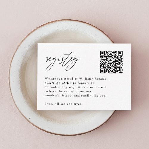 Elegant Calligraphy QR Code Wedding Registry Enclosure Card