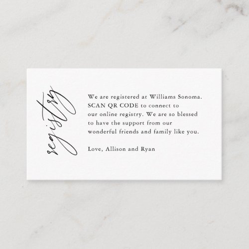 Elegant Calligraphy QR Code Wedding Registry Gift Enclosure Card