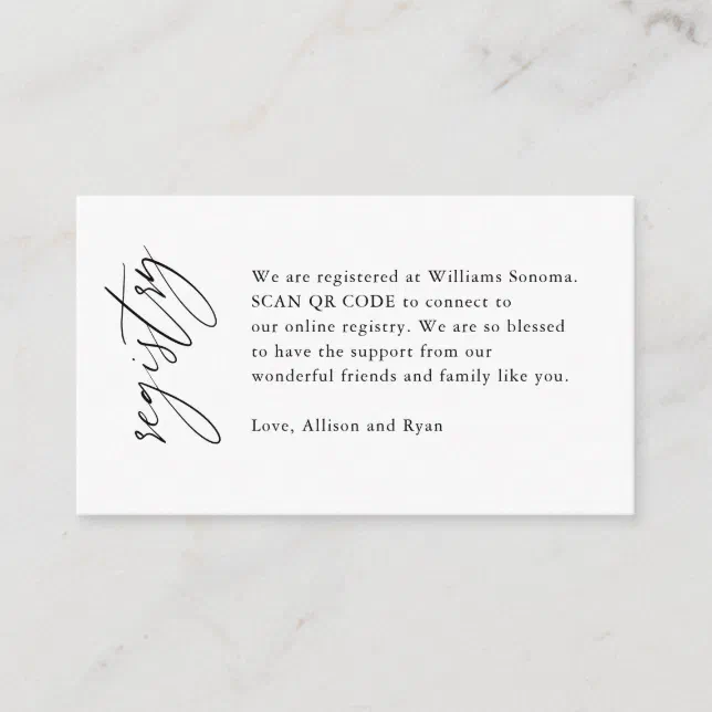 Elegant Calligraphy Qr Code Wedding Registry T Enclosure Card Zazzle