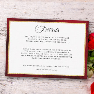Elegant Calligraphy Red and Gold Wedding Enclosure Card