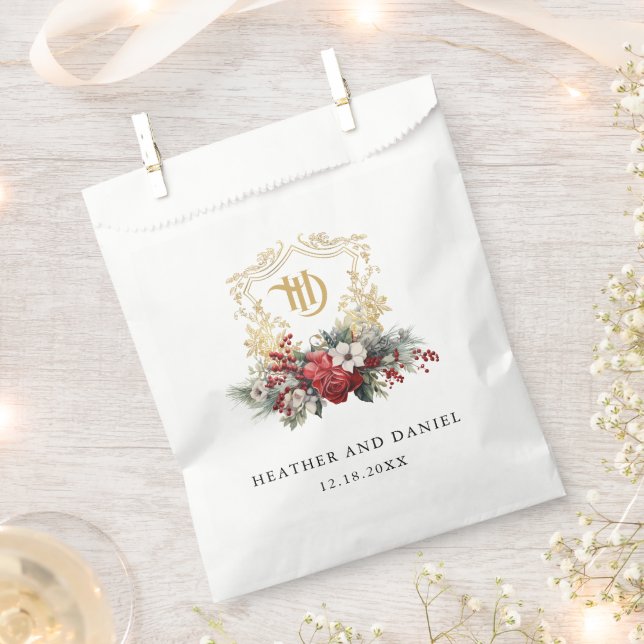 Elegant Calligraphy Red and Gold Wedding Favor Bag (Clipped)