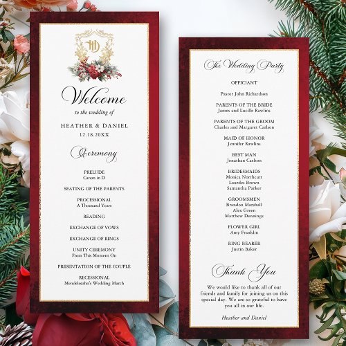 Elegant Calligraphy Red and Gold Wedding Program