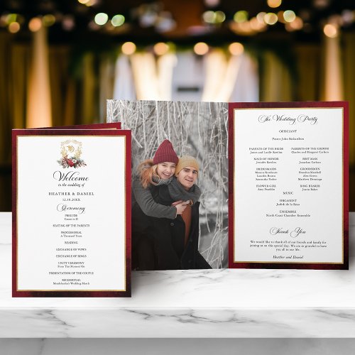 Elegant Calligraphy Red and Gold Wedding Program