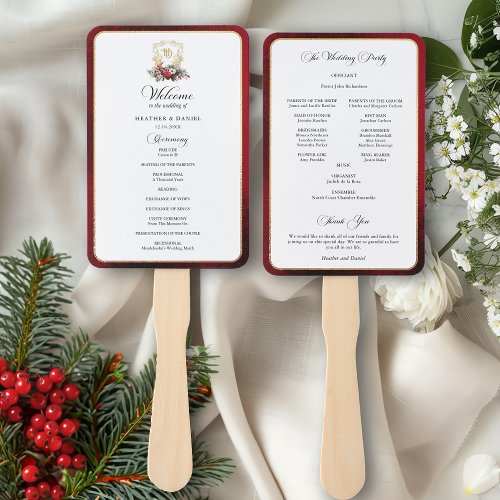 Elegant Calligraphy Red and Gold Wedding Program Hand Fan