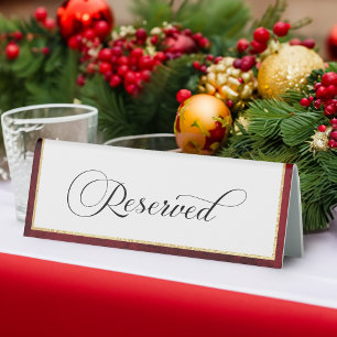 Elegant Calligraphy Red and Gold Wedding Reserved Table Tent