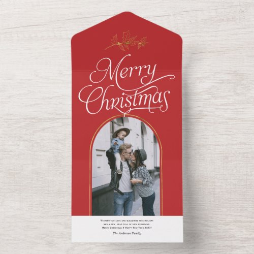 Elegant calligraphy red Christmas photo card