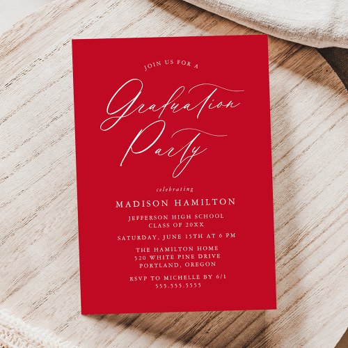 Elegant Calligraphy Red Graduation Party Invitation