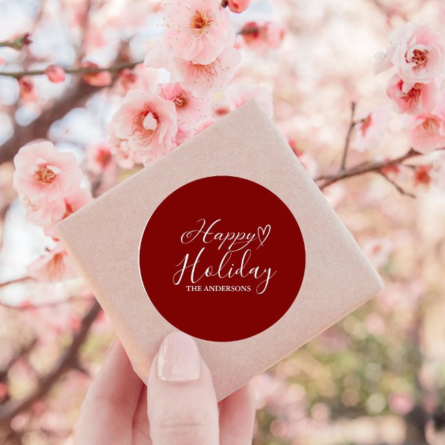 Elegant  Calligraphy  Red Holiday Christmas  Classic Round Sticker (Creator Uploaded)