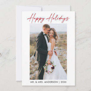 Elegant Calligraphy Red Ink Script Photo Wedding Holiday Card