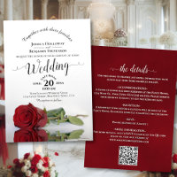 Elegant Calligraphy Red Rose QR Code Wedding