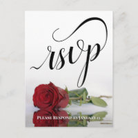 Elegant Calligraphy & Red Rose Wedding RSVP