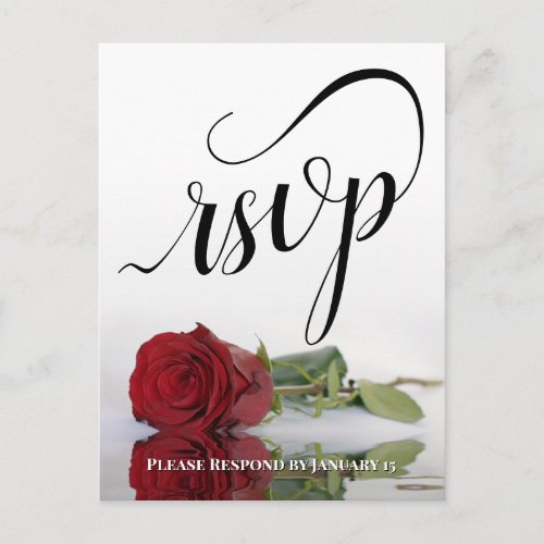 Elegant Calligraphy  Red Rose Wedding RSVP Postcard