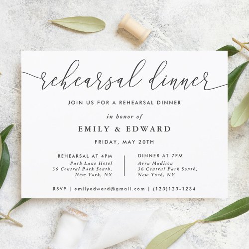 Elegant Calligraphy Rehearsal Dinner Invitation