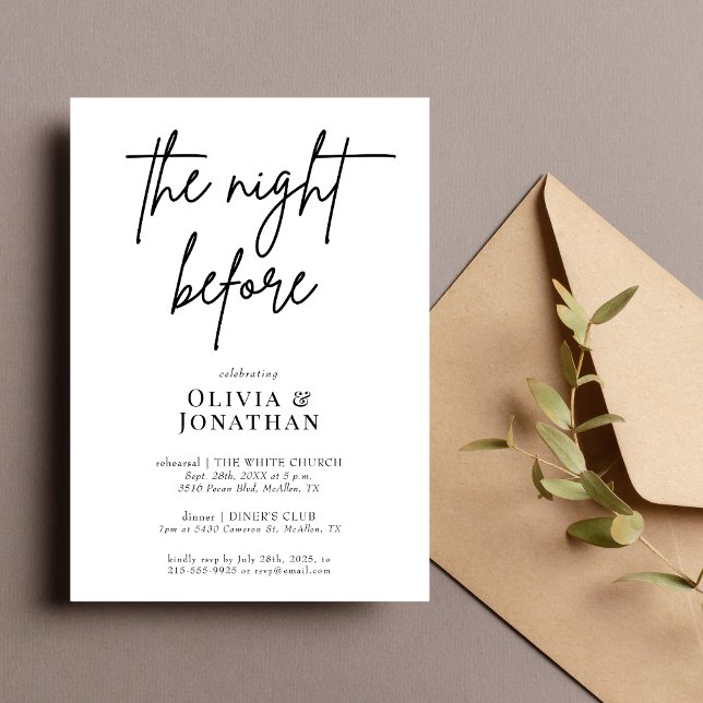 Elegant Calligraphy Rehearsal Dinner Night Before Invitation (Creator Uploaded)