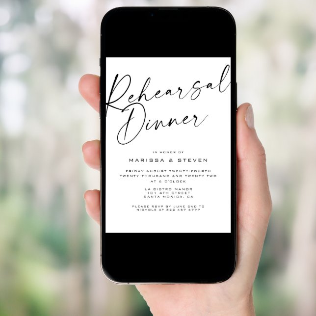 Elegant Calligraphy Rehearsal Dinner Night Before Invitation (Front Digital)