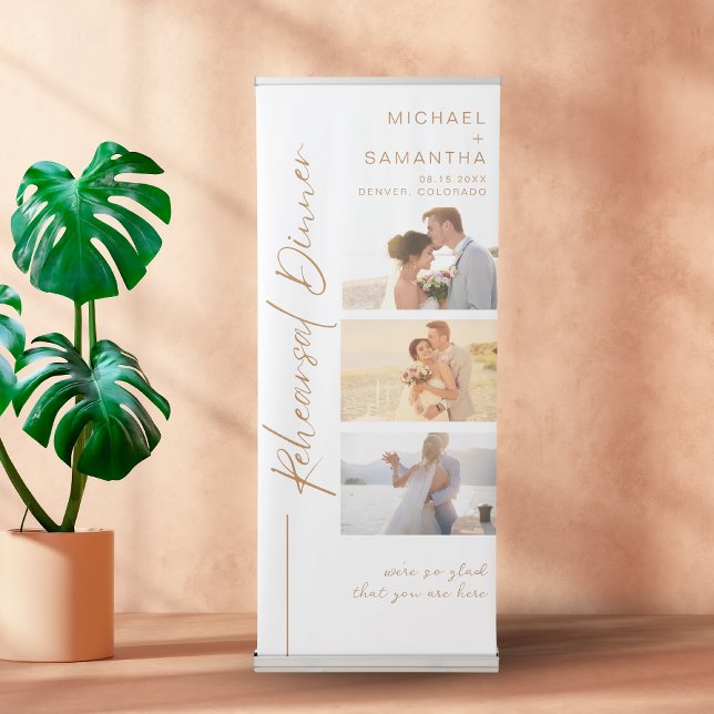 Elegant Calligraphy Rehearsal Dinner Rustic Gold Retractable Banner (Creator Uploaded)