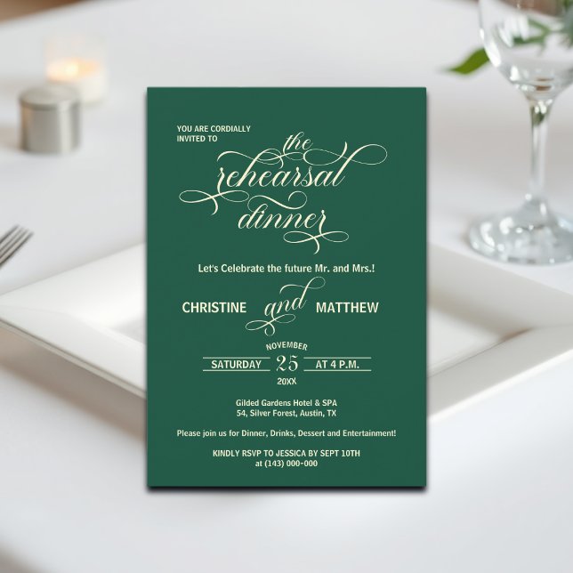 Elegant Calligraphy Rehearsal Dinner Teal Wedding Invitation (Creator Uploaded)