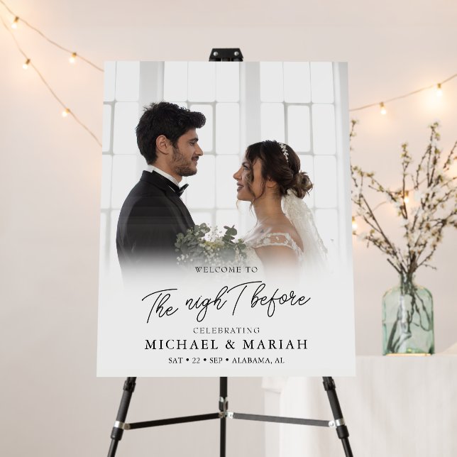 Elegant Calligraphy Rehearsal Dinner Wedding Photo Foam Board (In Situ (Stand))