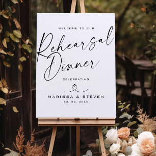 Elegant Calligraphy Rehearsal Dinner Welcome Sign