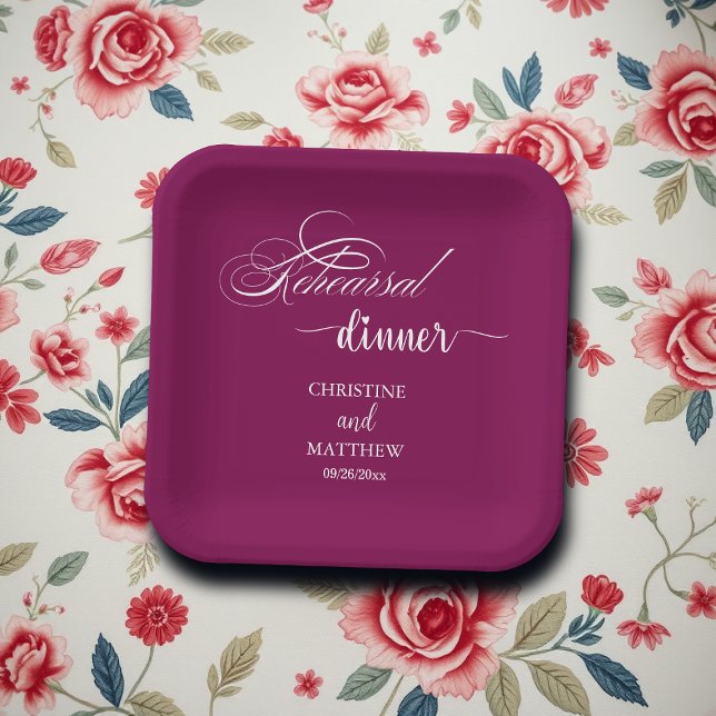Elegant Calligraphy Rehearsal Dinner Wine Paper Plates (Creator Uploaded)