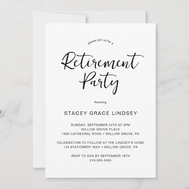 Elegant Calligraphy Retirement Party Invitation (Front)