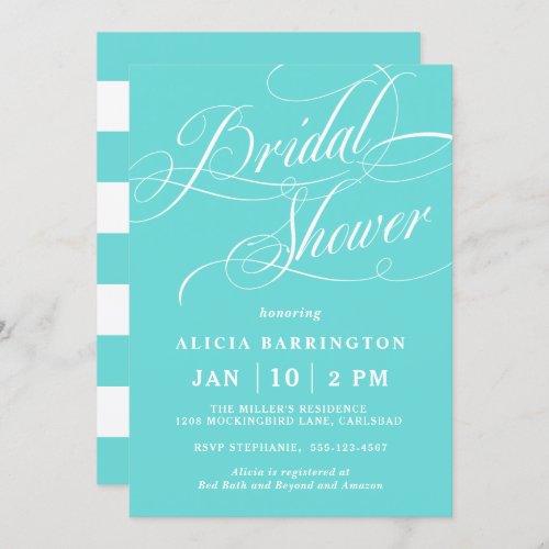 Elegant Calligraphy Robin Egg Blue Bridal Shower Invitation