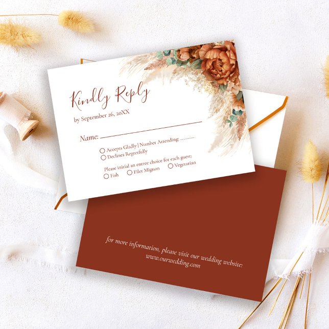 Elegant Calligraphy Romantic Floral Boho Wedding RSVP Card (Creator Uploaded)