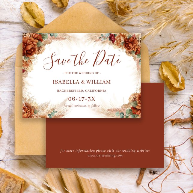 Elegant Calligraphy Romantic Floral Boho Wedding Save The Date (Creator Uploaded)