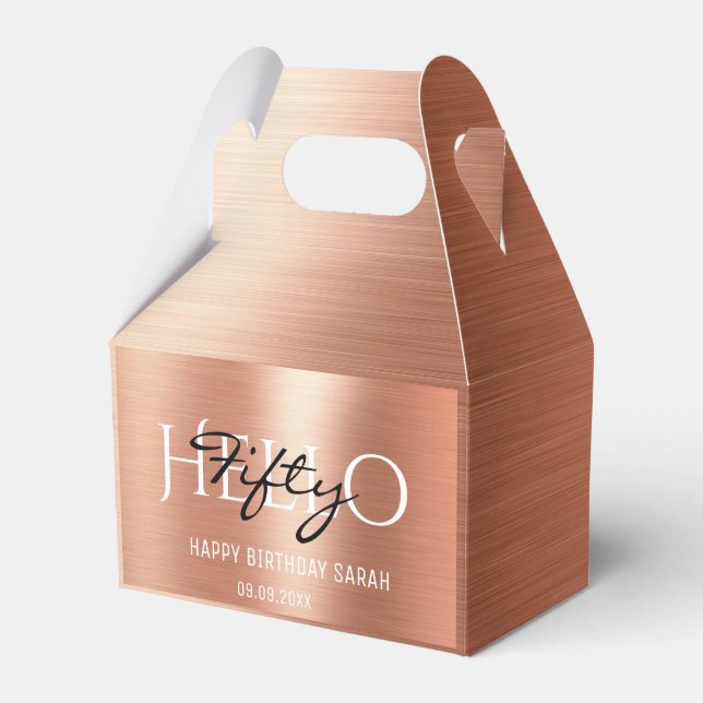 Elegant Calligraphy Rose Gold Hello 50 Birthday   Favor Boxes (Front Side)