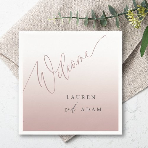 Elegant Calligraphy Rose Gold Wedding Sign Napkins