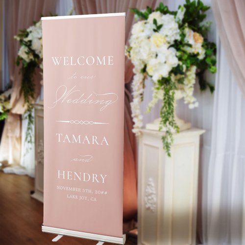 Elegant Calligraphy Rose Gold Wedding Welcome Retractable Banner