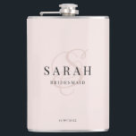 Elegant Calligraphy Rose Monogram Bridesmaid Gift Flask<br><div class="desc">This lovely custom bridesmaid flask features personalized bridesmaid's name,  calligraphy monogram in light rose color,  bride and groom's names,  and wedding date. You can easily change the background and fonts colors to match your event if you like.</div>