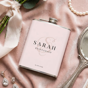 Elegant Calligraphy Rose Monogram Bridesmaid Gift Flask