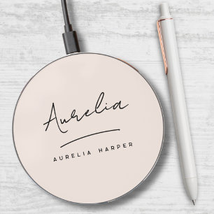 Elegant Calligraphy Rose Monogram Signature Name Wireless Charger