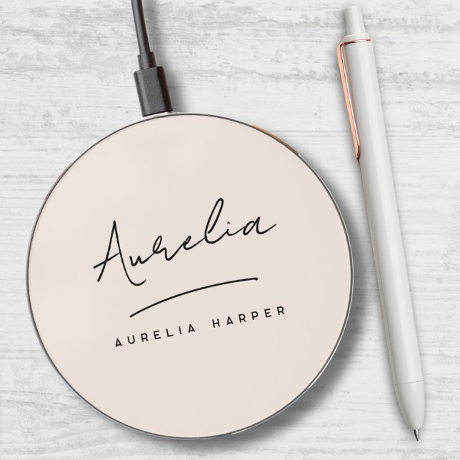 Elegant Calligraphy Rose Monogram Signature Name Wireless Charger (Creator Uploaded)