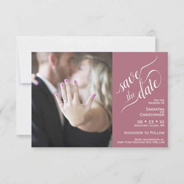 Elegant Calligraphy Rose Pink 2 Pane Photo Wedding Save The Date (Front)