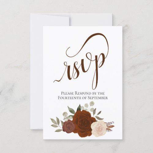 Elegant Calligraphy  Rust Orange Roses Wedding RSVP Card