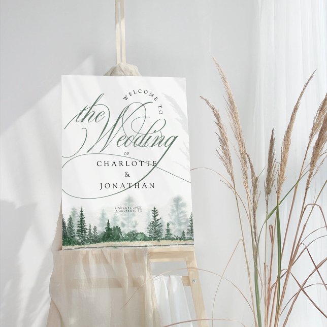 Elegant Calligraphy Rustic Mountains Wedding Sign (Creator Uploaded)