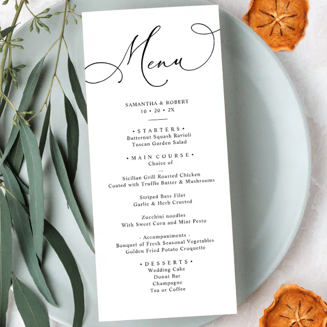 Elegant Calligraphy Rustic Sage Green Wedding Menu | Zazzle