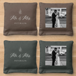 Elegant Calligraphy Rustic Wedding Mr & Mrs Cornhole Bags