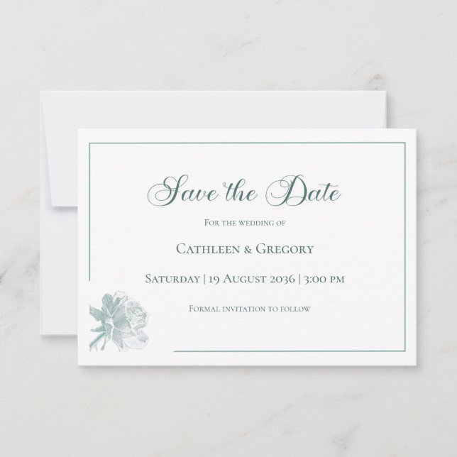 Elegant Calligraphy Sage Green Floral Wedding Save The Date (Front)